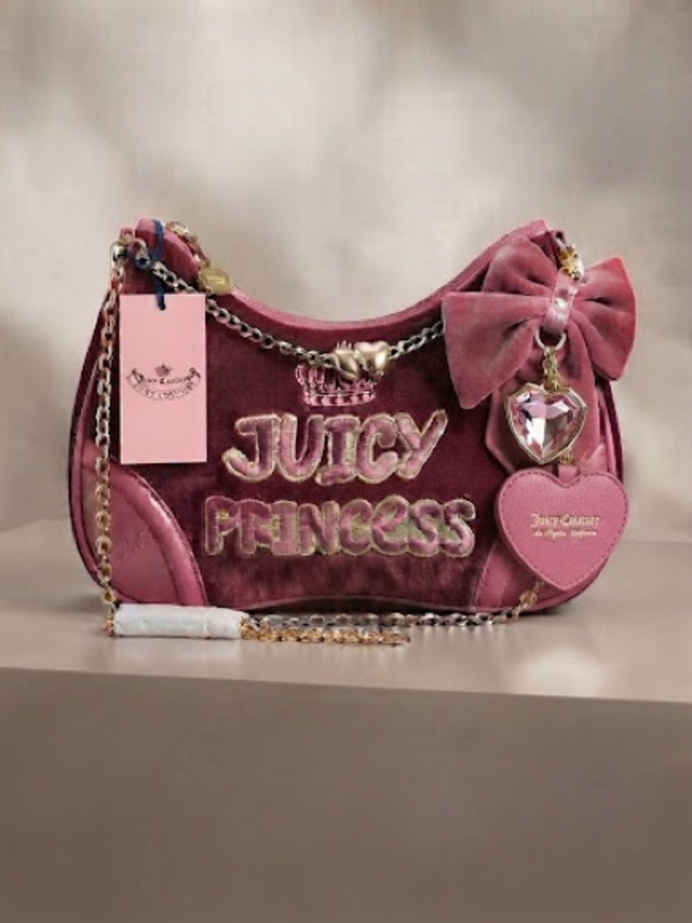 Juicy Couture Pink & Burgundy Velvet 'Juicy Princess' Shoulder Bag